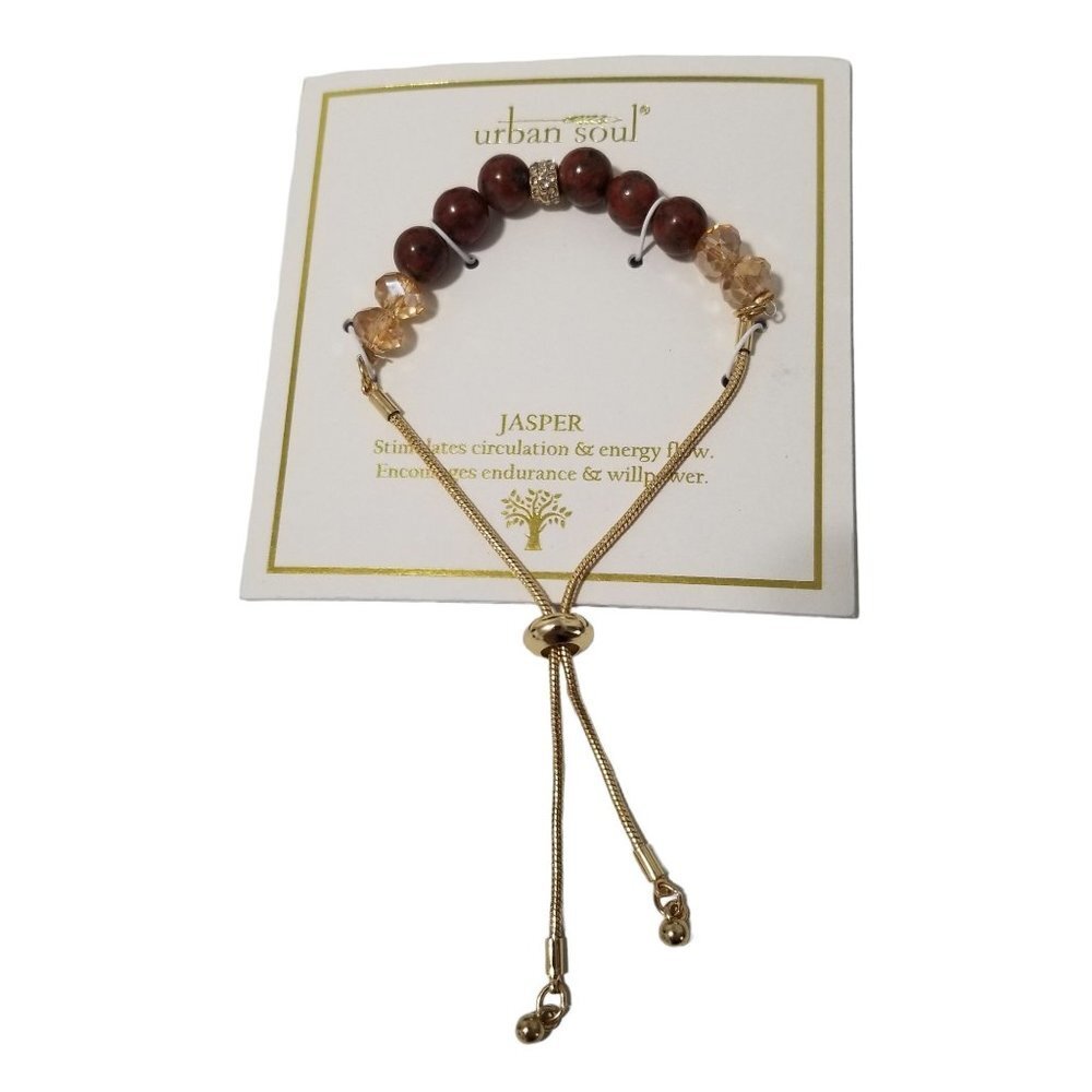 NWT URBAN SOUL WOMEN'S FASHION JEWELRY BRACELET GOLD AND Brown JASPER‎